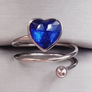 Blue Heart 925 Silver Spiral Ring